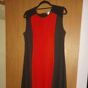 Black and red dress with mesh shoulders